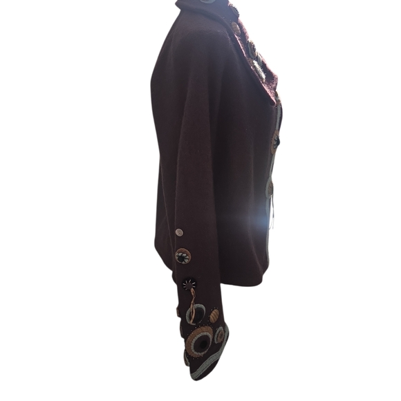 Embroidered CoVelo Chocolate Brown Women's Pea Coat Blazer Business Suit - Picture 5 of 16